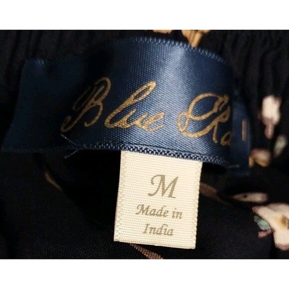 Blue Rain Maxi Skirt Sz M Navy Blue Floral Bird Faux Wrap Vibrant Boho Romantic - Picture 8 of 11